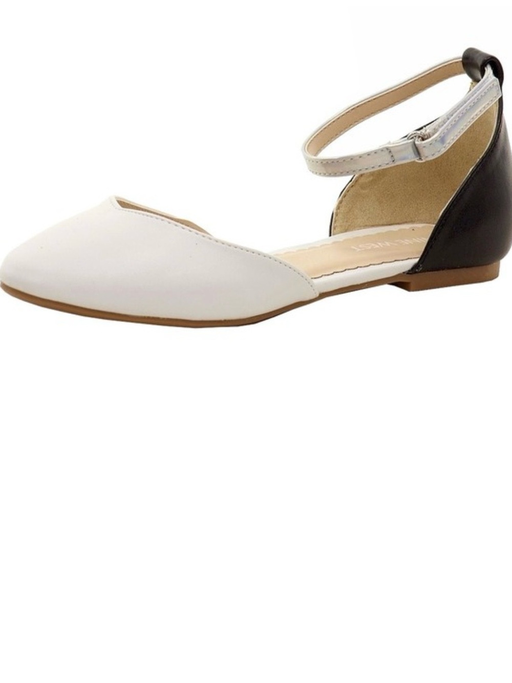 Nine West Girls Two-Tone Ankle-Strap Flats in White and Black